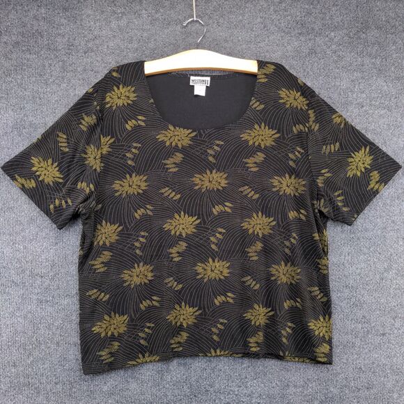 Western Connection II Women's Knit Top Black Yellow Plus Size 3X Short Sleeve - Picture 2 of 12